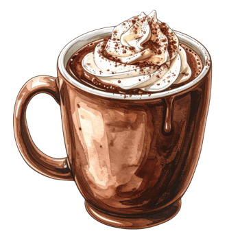 Watercolor Illustration of Hot Chocolate with Whipped Cream png