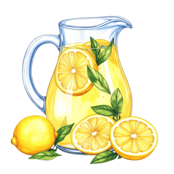 Refreshing Lemonade in Glass Pitcher with Lemons png