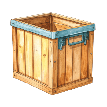 Wooden Crate with Blue Metal Accents on Transparent Background png