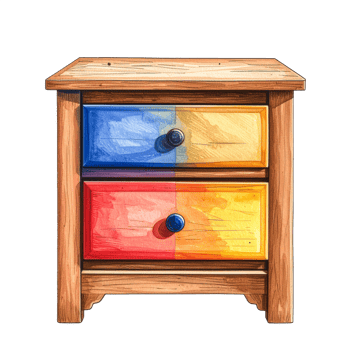 Colorful Wooden Nightstand with Two Drawers png
