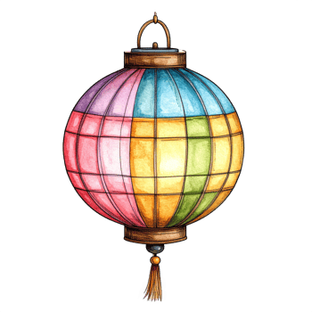 Colorful Round Paper Lantern Watercolor Illustration png