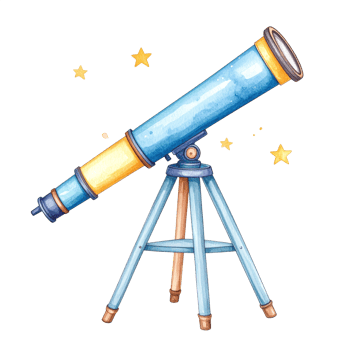 Blue and Yellow Watercolor Telescope with Stars png