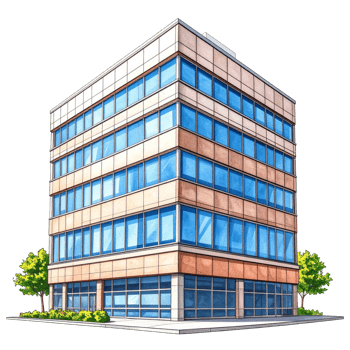 Detailed Modern Tan and Blue Office Building png