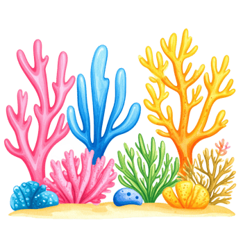 Vibrant Pink Blue Yellow Green Coral Reef Illustration png