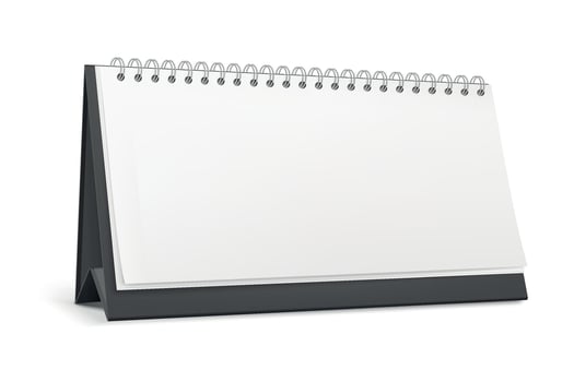 Blank White and Black Desk Calendar Illustration Isolated. Empty Calendar Template, Spiral Table Calendar Mockup for Business, Office Stationery, Schedule Planner, Corporate Branding Design vector