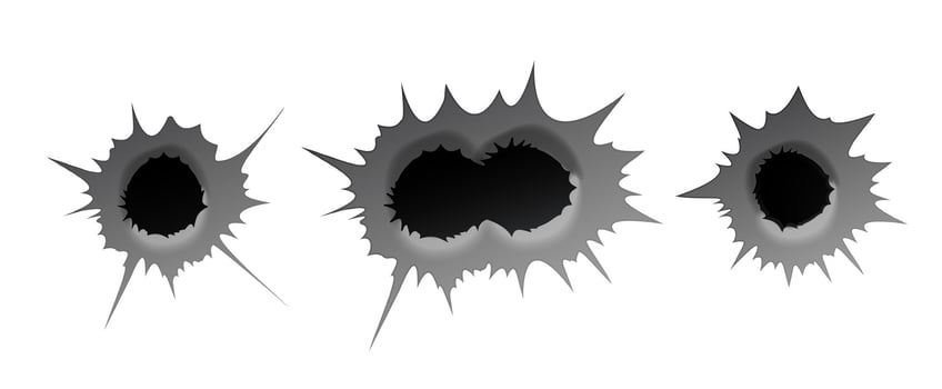 Bullet hole on white background. Realisic metal single and double bullet hole, damage effect. vector