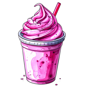 Pink Strawberry Smoothie with Whipped Cream in Plastic Cup png