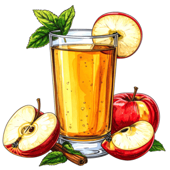 Glass of Apple Juice with Red Apples and Cinnamon png