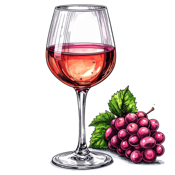 Pink Rose Wine Glass and Grapes Illustration png
