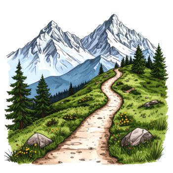 Winding Mountain Path Through Lush Green Valley png