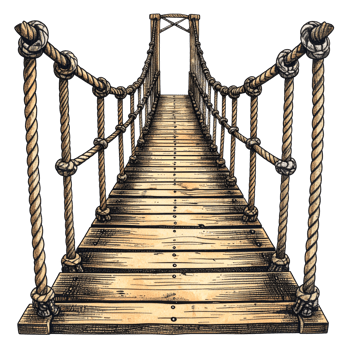 Rustic Wooden Rope Bridge Illustration with Transparent Background png