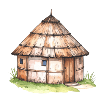 Round Thatched Hut Watercolor Illustration png