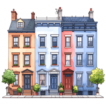 Colorful Townhouses Watercolor Illustration png
