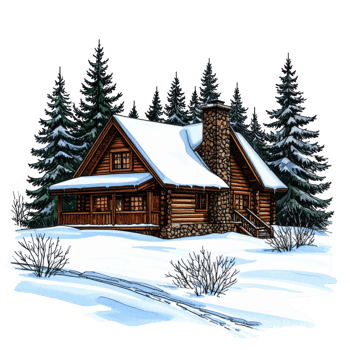 Snow Covered Log Cabin in Winter Forest png