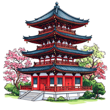 Japanese Pagoda Illustration Red And Blue Three Story Temple png