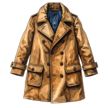 Tan Leather Double Breasted Coat Illustration png