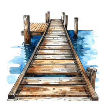 Rustic Wooden Dock Extending Over Blue Water png