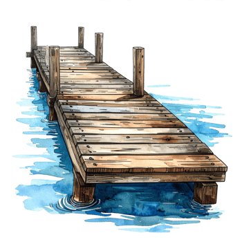 Rustic Wooden Dock on Calm Blue Water png