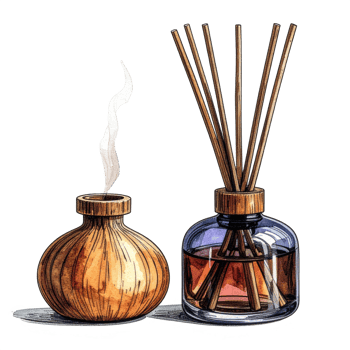 Wooden and Glass Reed Diffusers with Aromatic Scent png