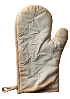 Well used kitchen oven mitt for cooking and baking, showing its history of hard work png