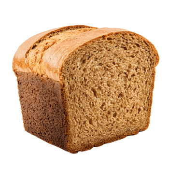 Freshly baked loaf of whole wheat bread with a golden brown crust and airy crumb isolated on transparent background png