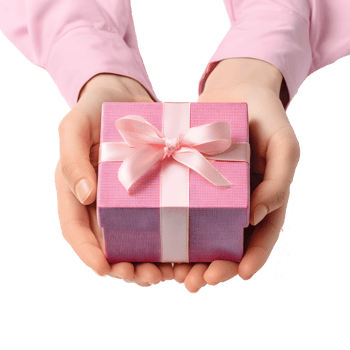 Woman holding a pink gift box with a bow in her hands isolated on transparent background png