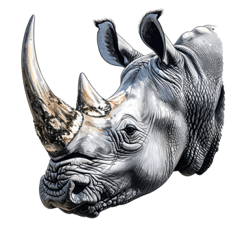 Closeup of a Gray Rhinoceros Head on Transparent Background png