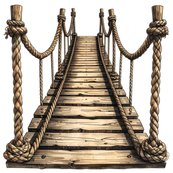 Rustic Wooden Rope Bridge on Transparent Background png