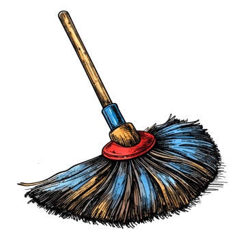 Hand Drawn Broom with Wooden Handle and Blue Bristles png