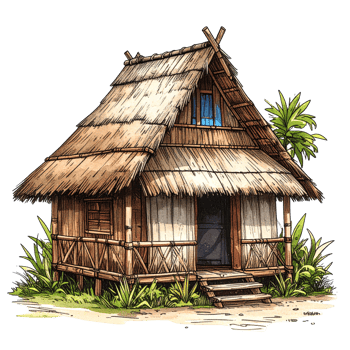Tropical Thatched Bamboo Hut Illustration png