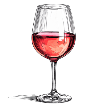 Pink Rose Wine in a Glass, Hand Drawn Illustration png