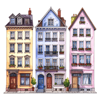 Three Colorful Townhouses Watercolor Illustration png