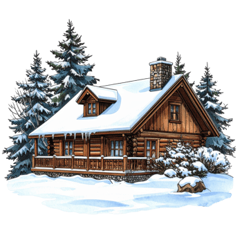 Cozy Snow Covered Log Cabin in Winter Wonderland png