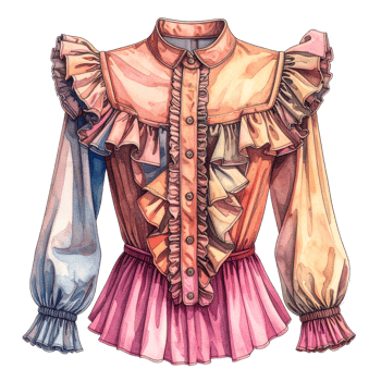 Watercolor Blouse with Ruffles and Colorful Design png