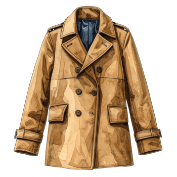Beige Double-breasted Coat Watercolor Illustration png