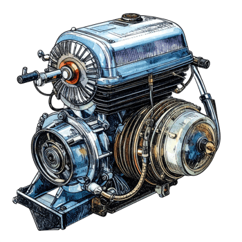 Detailed Illustration of a Vintage Blue Engine png