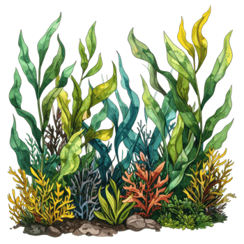 Vibrant Watercolor Seaweed Illustration with Transparent Background png