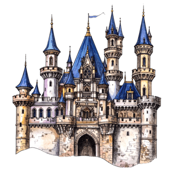 Blue and Stone Fairytale Castle Illustration png