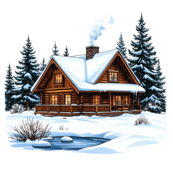 Cozy Wooden Cabin in Snowy Winter Forest png