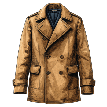 Tan Double-Breasted Coat Illustration on Transparent Background png