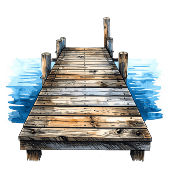 Wooden Dock Extending Over Blue Water png