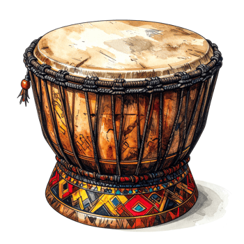Watercolor Painting of an African Drum with Vibrant Pattern png