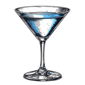 Blue Martini Cocktail in Glass, Vintage Illustration png