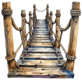 Rustic Wooden Bridge with Rope Railings on Transparent Background png