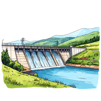 Hydroelectric Dam Illustration in Landscape png