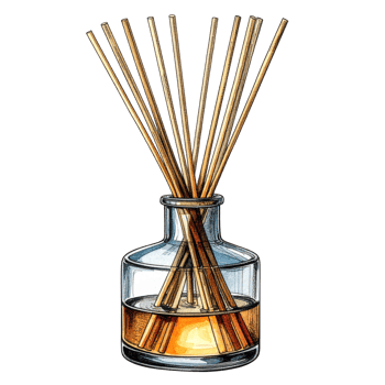 Reed Diffuser with Brown Liquid and Wooden Sticks png