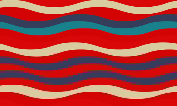 Vibrant wavy stripes in red, teal, beige, and navy create a dynamic, retroinspired pattern. Perfect for backgrounds, textiles, or website design, this image evokes feelings of energy and movement. vector