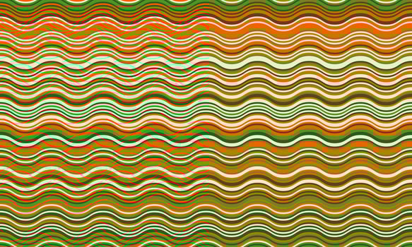 Vibrant wavy stripes in earthy greens, oranges, and creams create a dynamic, retroinspired pattern perfect for textiles, website backgrounds, or packaging. vector