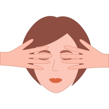 Female face with two hands covering eyes. vector