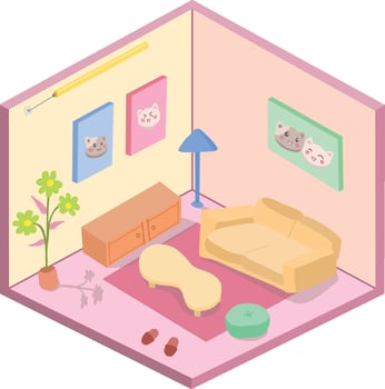 cozy living room with cat art vector